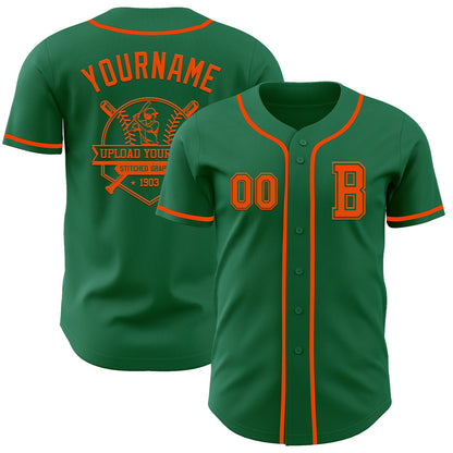 Custom Kelly Green Orange Authentic Baseball Jersey - Sky-Custom