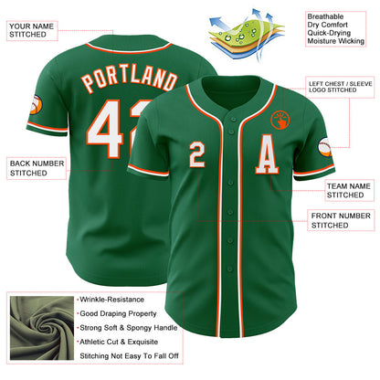 Custom Kelly Green White-Orange Authentic Baseball Jersey - Sky-Custom