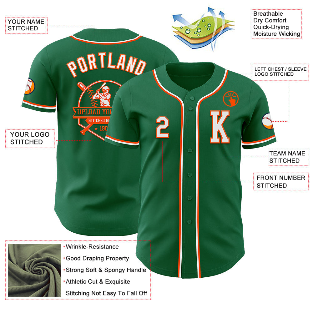 Custom Kelly Green White-Orange Authentic Baseball Jersey - Sky-Custom