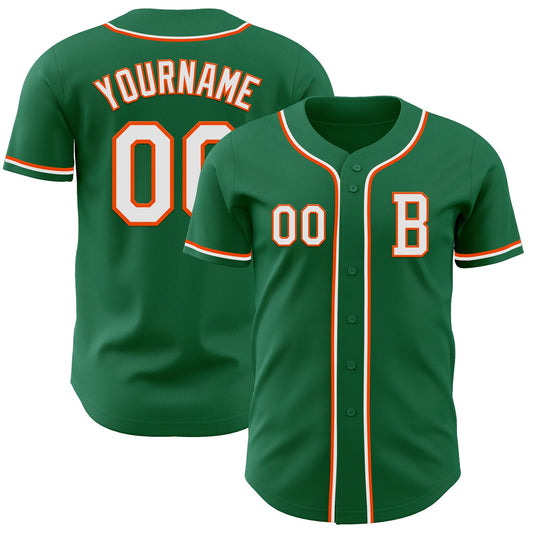 Custom Kelly Green White-Orange Authentic Baseball Jersey - Sky-Custom