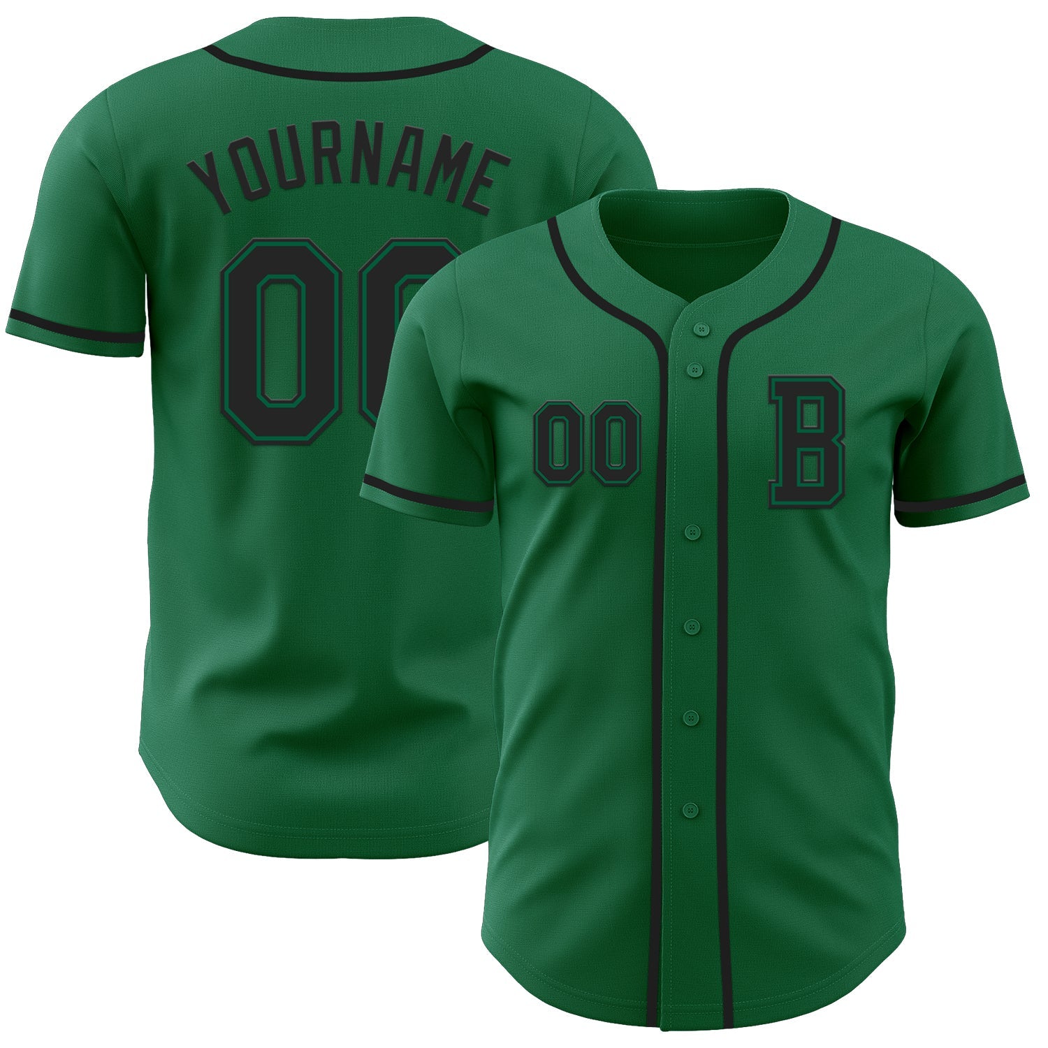 Custom Kelly Green Black Authentic Baseball Jersey - Sky-Custom