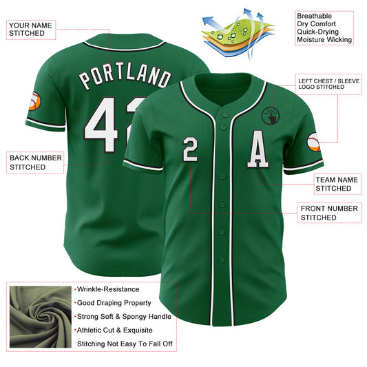 Custom Kelly Green White-Black Authentic Baseball Jersey - Sky-Custom
