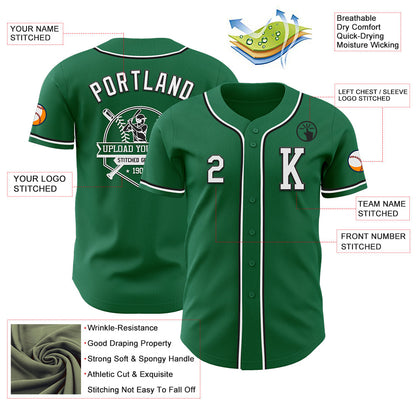 Custom Kelly Green White-Black Authentic Baseball Jersey - Sky-Custom