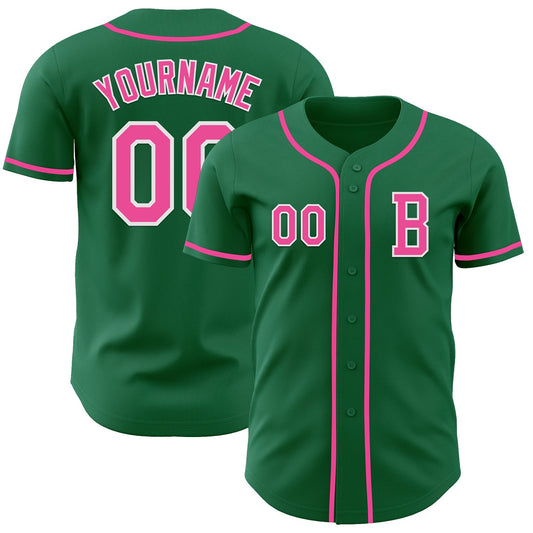Custom Kelly Green Pink-White Authentic Baseball Jersey - Sky-Custom