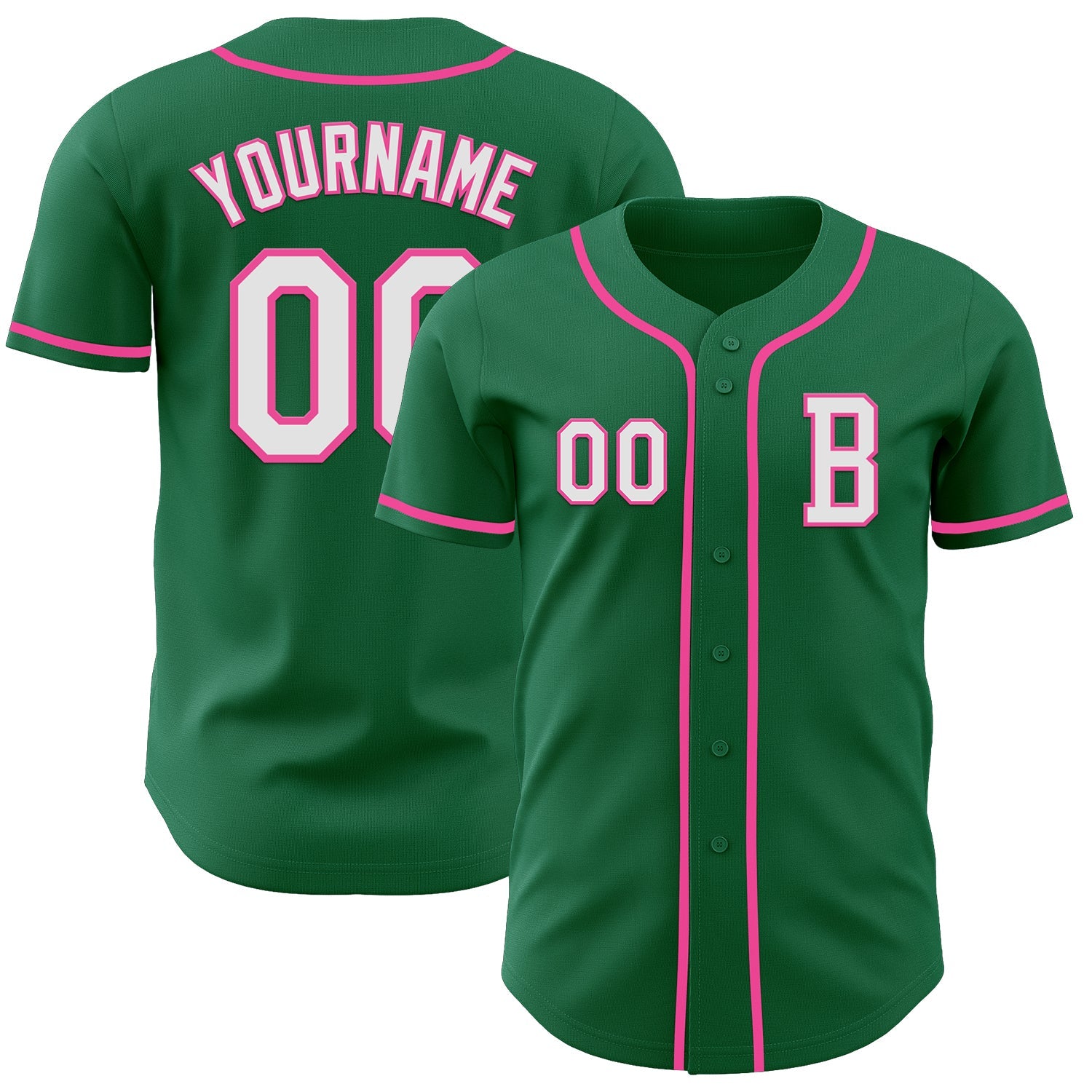 Custom Kelly Green White-Pink Authentic Baseball Jersey - Sky-Custom