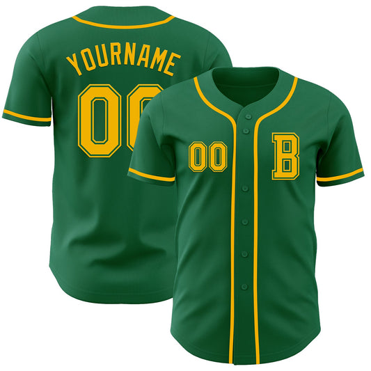 Custom Kelly Green Gold Authentic Baseball Jersey - Sky-Custom