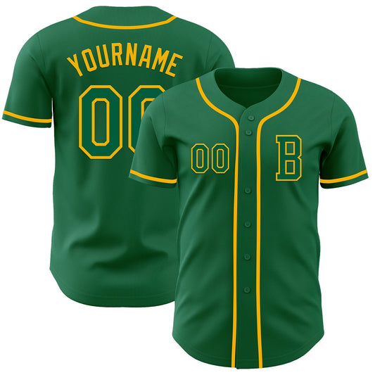 Custom Kelly Green Gold Authentic Baseball Jersey - Sky-Custom