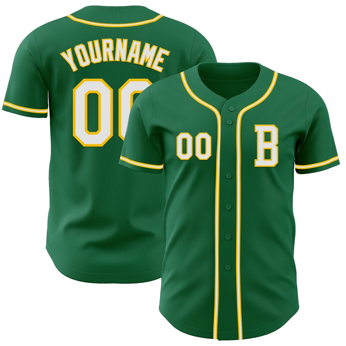 Custom Kelly Green White-Yellow Authentic Baseball Jersey - Sky-Custom