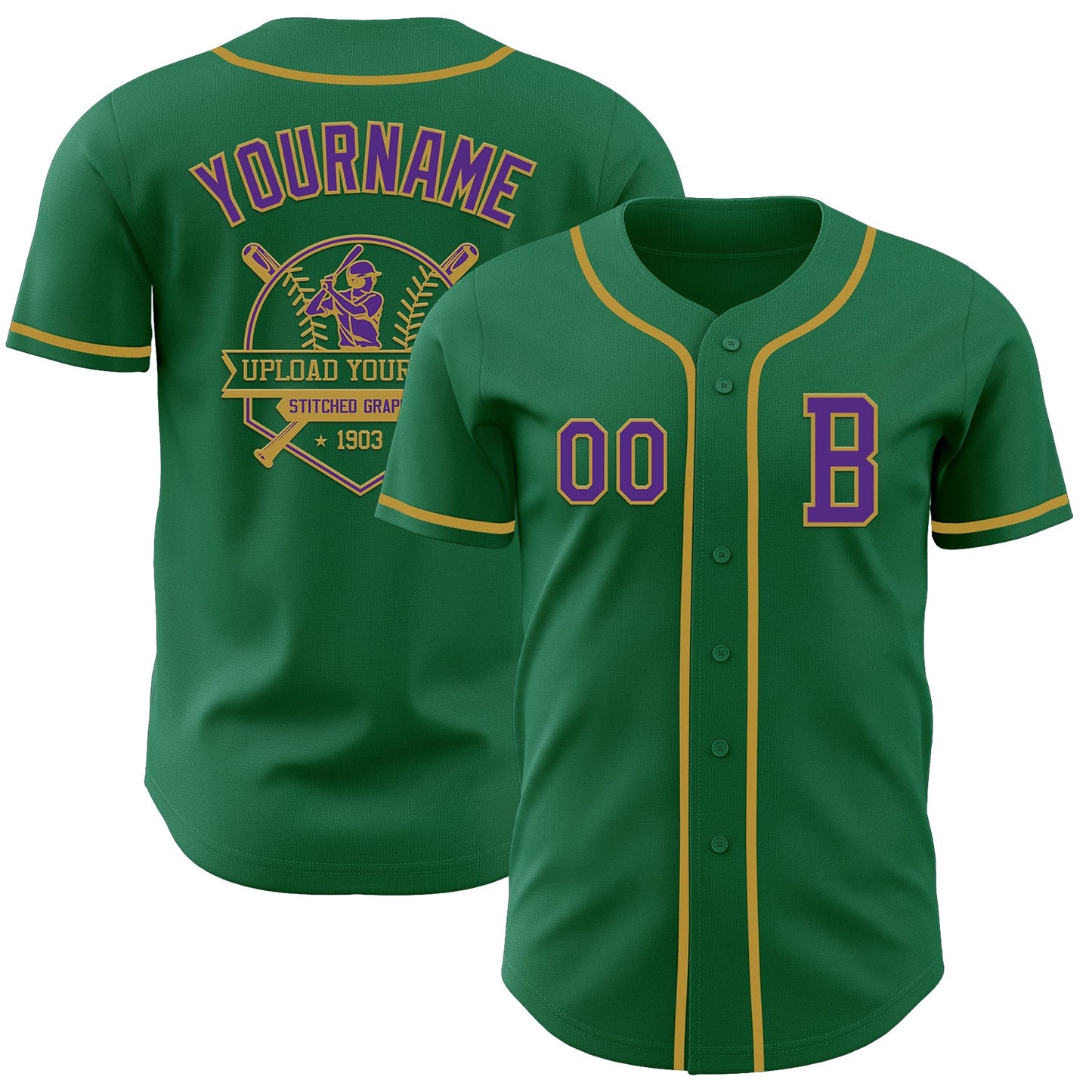 Custom Kelly Green Purple-Old Gold Authentic Baseball Jersey - Sky-Custom
