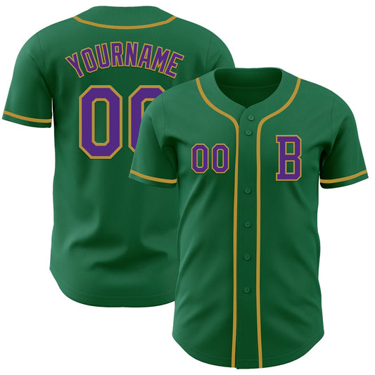 Custom Kelly Green Purple-Old Gold Authentic Baseball Jersey - Sky-Custom
