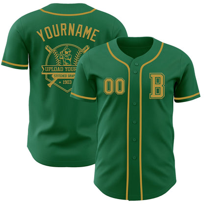 Custom Kelly Green Old Gold Authentic Baseball Jersey - Sky-Custom