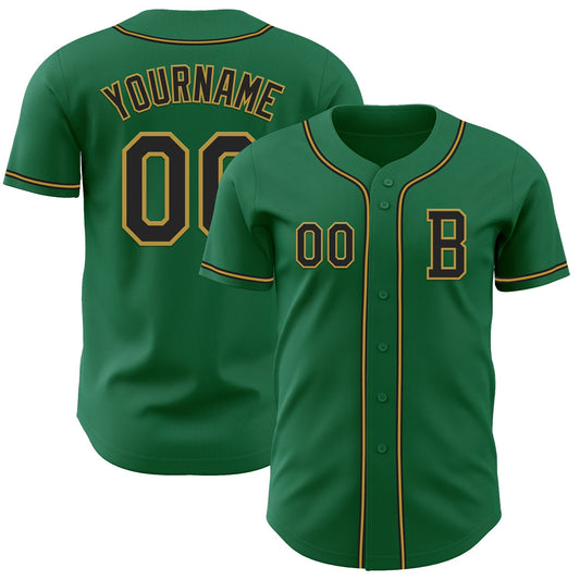 Custom Kelly Green Black-Old Gold Authentic Baseball Jersey - Sky-Custom