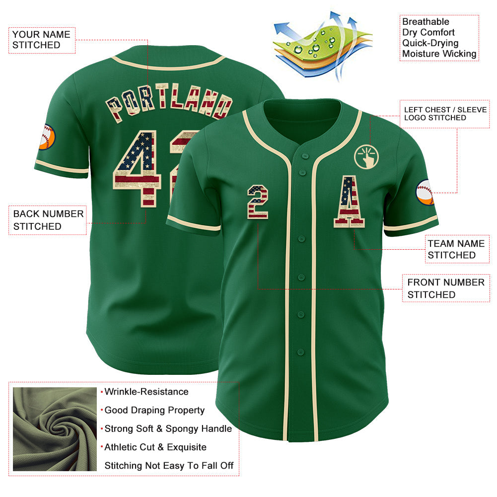 Custom Kelly Green Vintage USA Flag-Cream Authentic Baseball Jersey - Sky-Custom