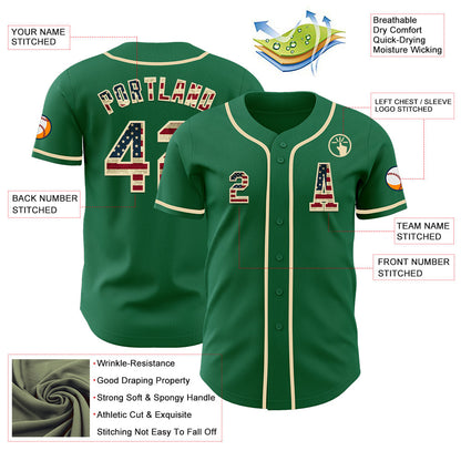 Custom Kelly Green Vintage USA Flag-Cream Authentic Baseball Jersey - Sky-Custom