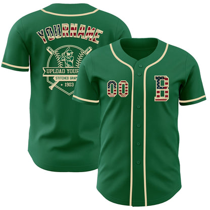 Custom Kelly Green Vintage USA Flag-Cream Authentic Baseball Jersey - Sky-Custom