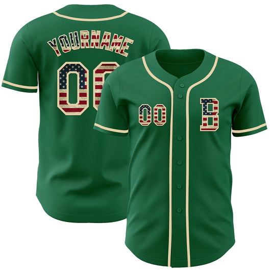 Custom Kelly Green Vintage USA Flag-Cream Authentic Baseball Jersey - Sky-Custom
