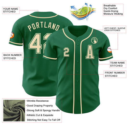 Custom Kelly Green Cream Authentic Baseball Jersey - Sky-Custom
