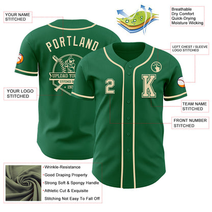 Custom Kelly Green Cream Authentic Baseball Jersey - Sky-Custom
