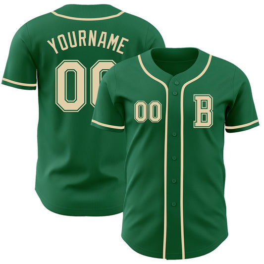 Custom Kelly Green Cream Authentic Baseball Jersey - Sky-Custom