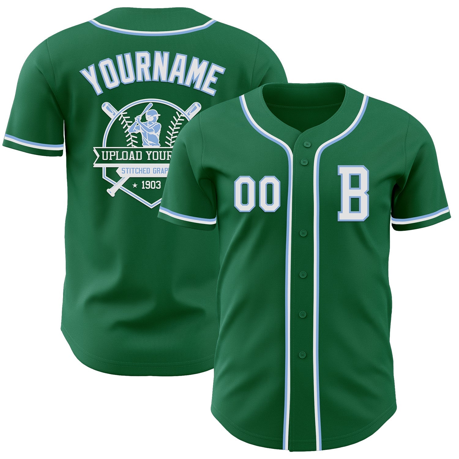 Custom Kelly Green White-Light Blue Authentic Baseball Jersey - Sky-Custom