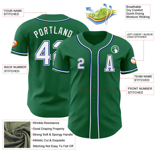 Custom Kelly Green White-Royal Authentic Baseball Jersey - Sky-Custom