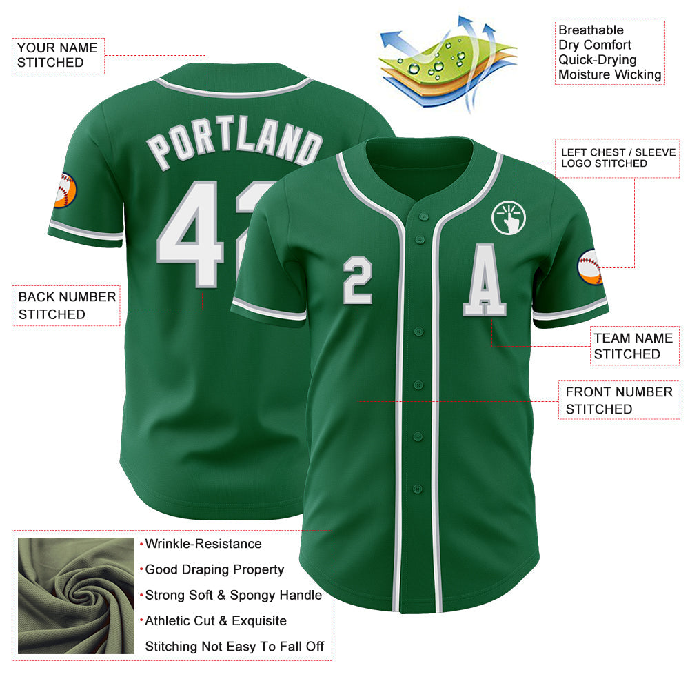 Custom Kelly Green White-Gray Authentic Baseball Jersey - Sky-Custom