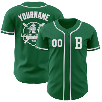 Custom Kelly Green White-Gray Authentic Baseball Jersey - Sky-Custom