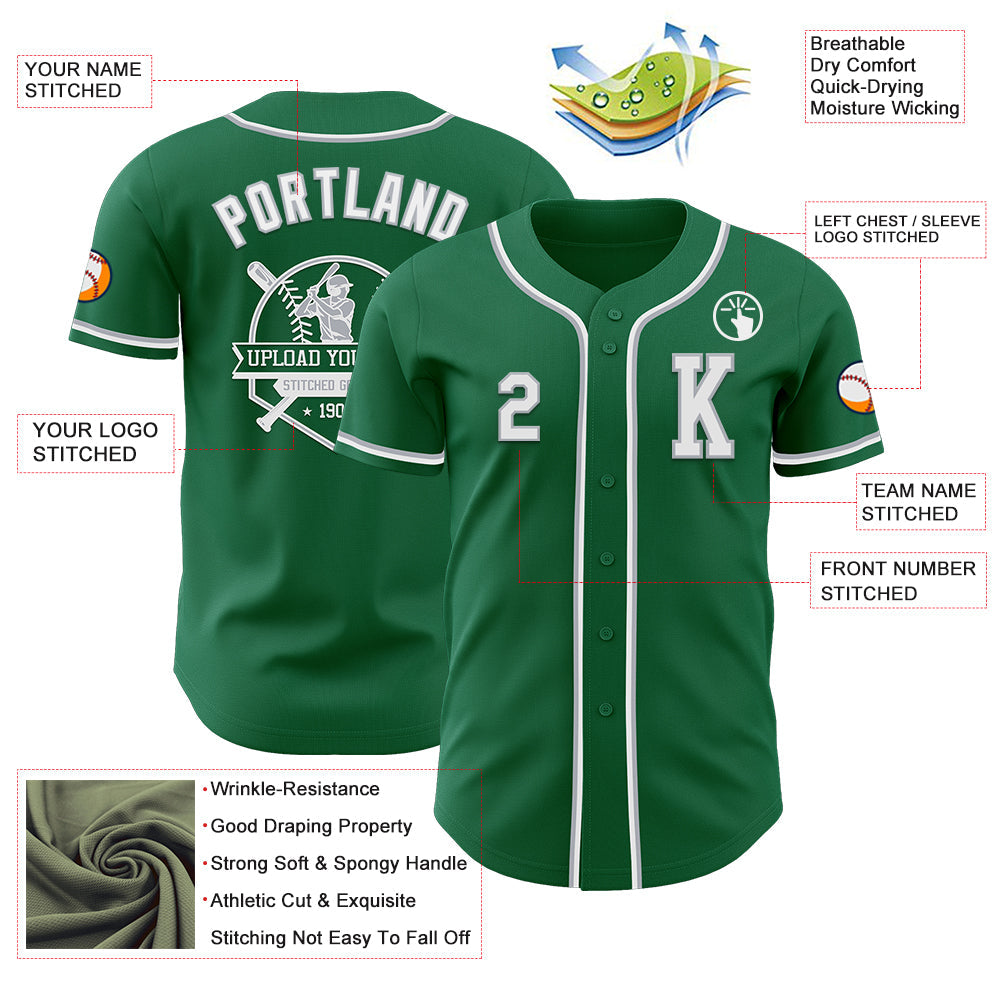 Custom Kelly Green White-Gray Authentic Baseball Jersey - Sky-Custom