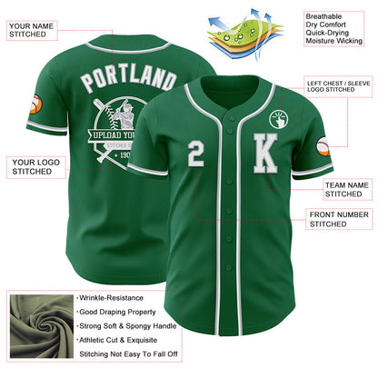 Custom Kelly Green White-Gray Authentic Baseball Jersey - Sky-Custom