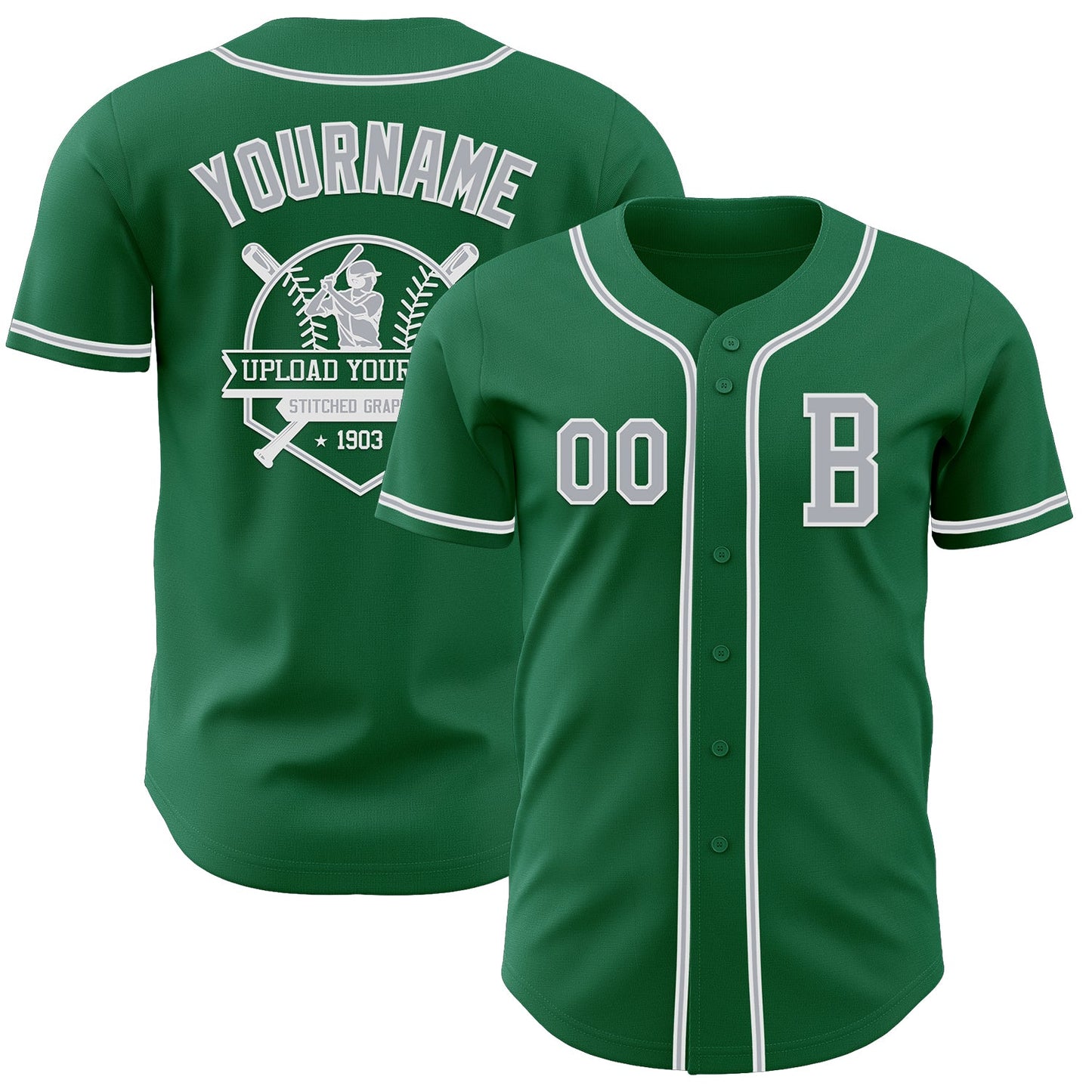 Custom Kelly Green Gray-White Authentic Baseball Jersey - Sky-Custom