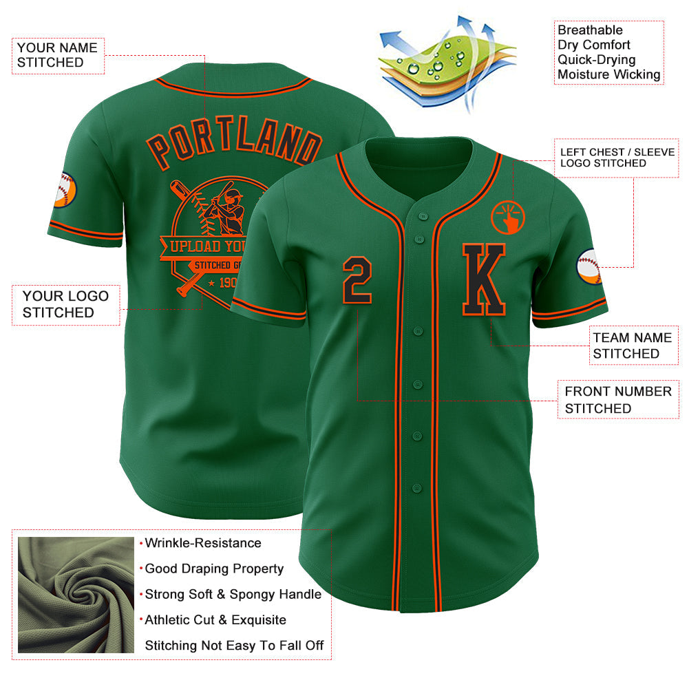 Custom Kelly Green Black-Orange Authentic Baseball Jersey - Sky-Custom