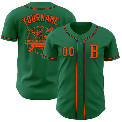 Custom Kelly Green Orange-Black Authentic Baseball Jersey - Sky-Custom