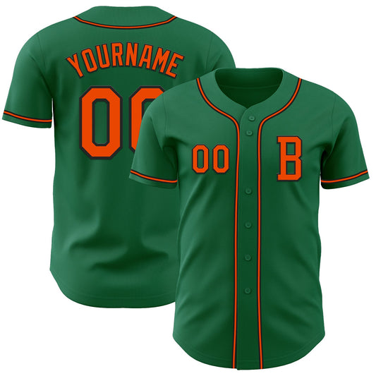 Custom Kelly Green Orange-Black Authentic Baseball Jersey - Sky-Custom