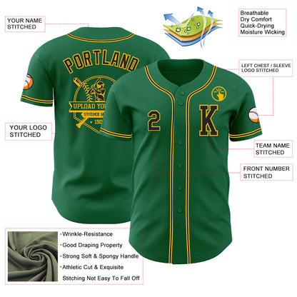 Custom Kelly Green Black-Gold Authentic Baseball Jersey - Sky-Custom