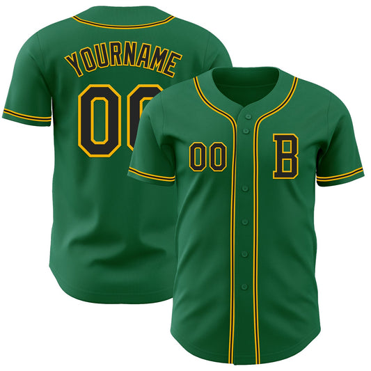 Custom Kelly Green Black-Gold Authentic Baseball Jersey - Sky-Custom