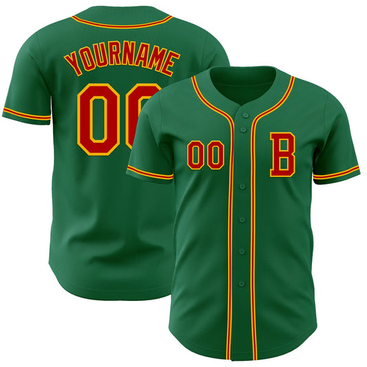 Custom Kelly Green Red-Gold Authentic Baseball Jersey - Sky-Custom