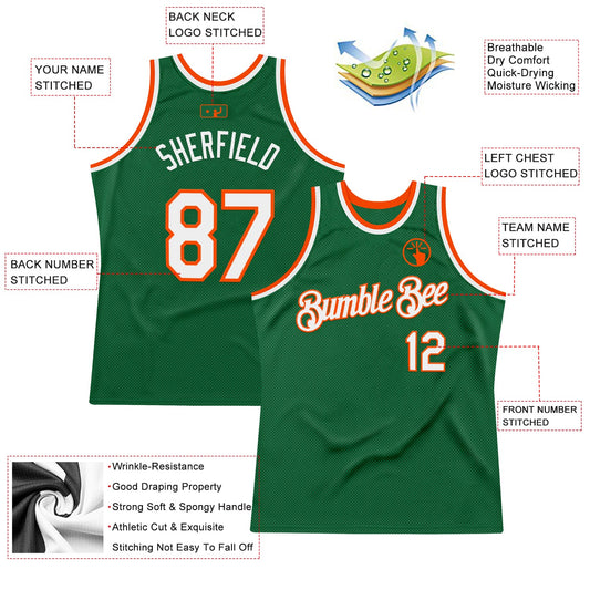 Custom Kelly Green White-Orange Authentic Throwback Basketball Jersey - Sky-Custom