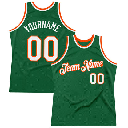Custom Kelly Green White-Orange Authentic Throwback Basketball Jersey - Sky-Custom