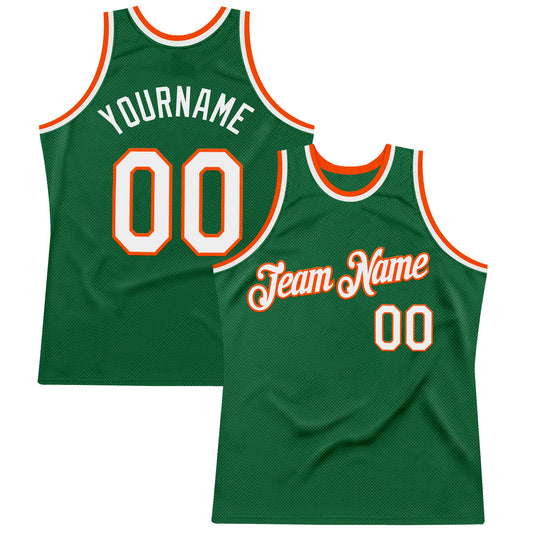 Custom Kelly Green White-Orange Authentic Throwback Basketball Jersey - Sky-Custom