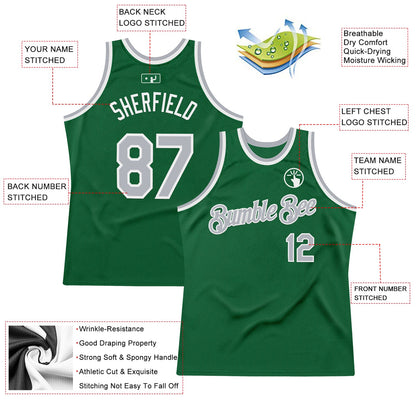 Custom Kelly Green Gray-White Authentic Throwback Basketball Jersey - Sky-Custom