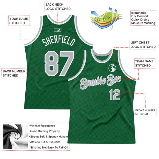 Custom Kelly Green Gray-White Authentic Throwback Basketball Jersey - Sky-Custom