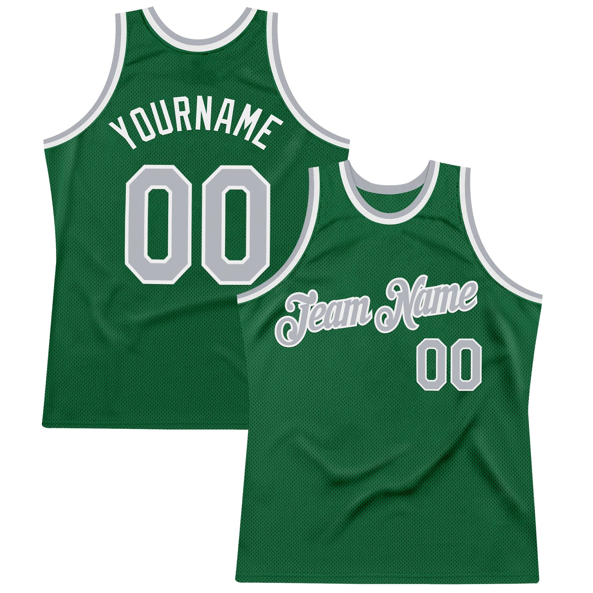 Custom Kelly Green Gray-White Authentic Throwback Basketball Jersey - Sky-Custom