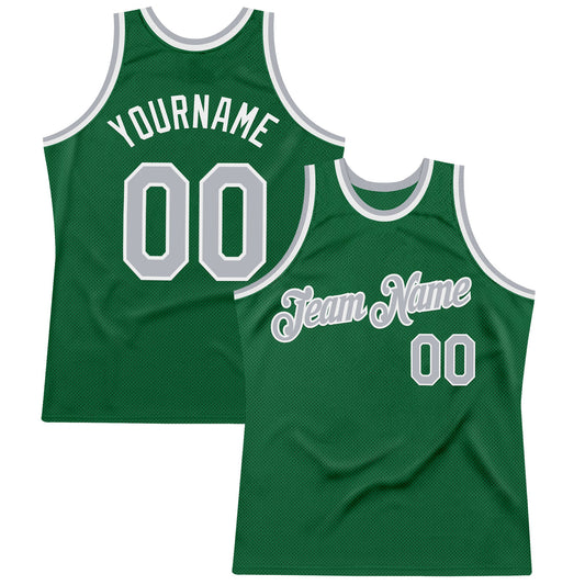 Custom Kelly Green Gray-White Authentic Throwback Basketball Jersey - Sky-Custom