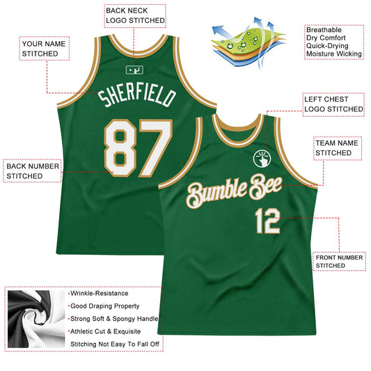 Custom Kelly Green White-Old Gold Authentic Throwback Basketball Jersey - Sky-Custom