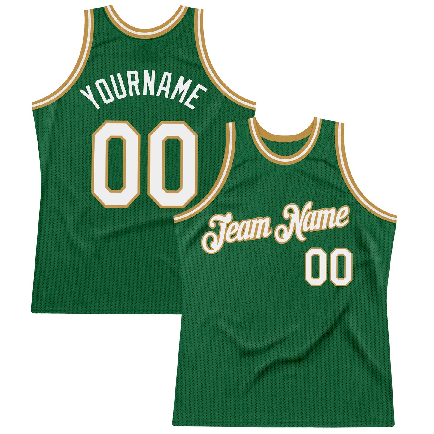 Custom Kelly Green White-Old Gold Authentic Throwback Basketball Jersey - Sky-Custom