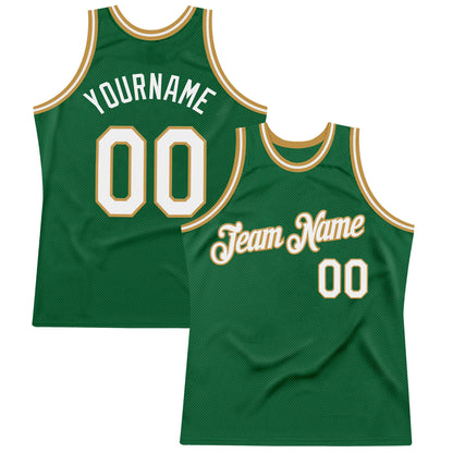 Custom Kelly Green White-Old Gold Authentic Throwback Basketball Jersey - Sky-Custom
