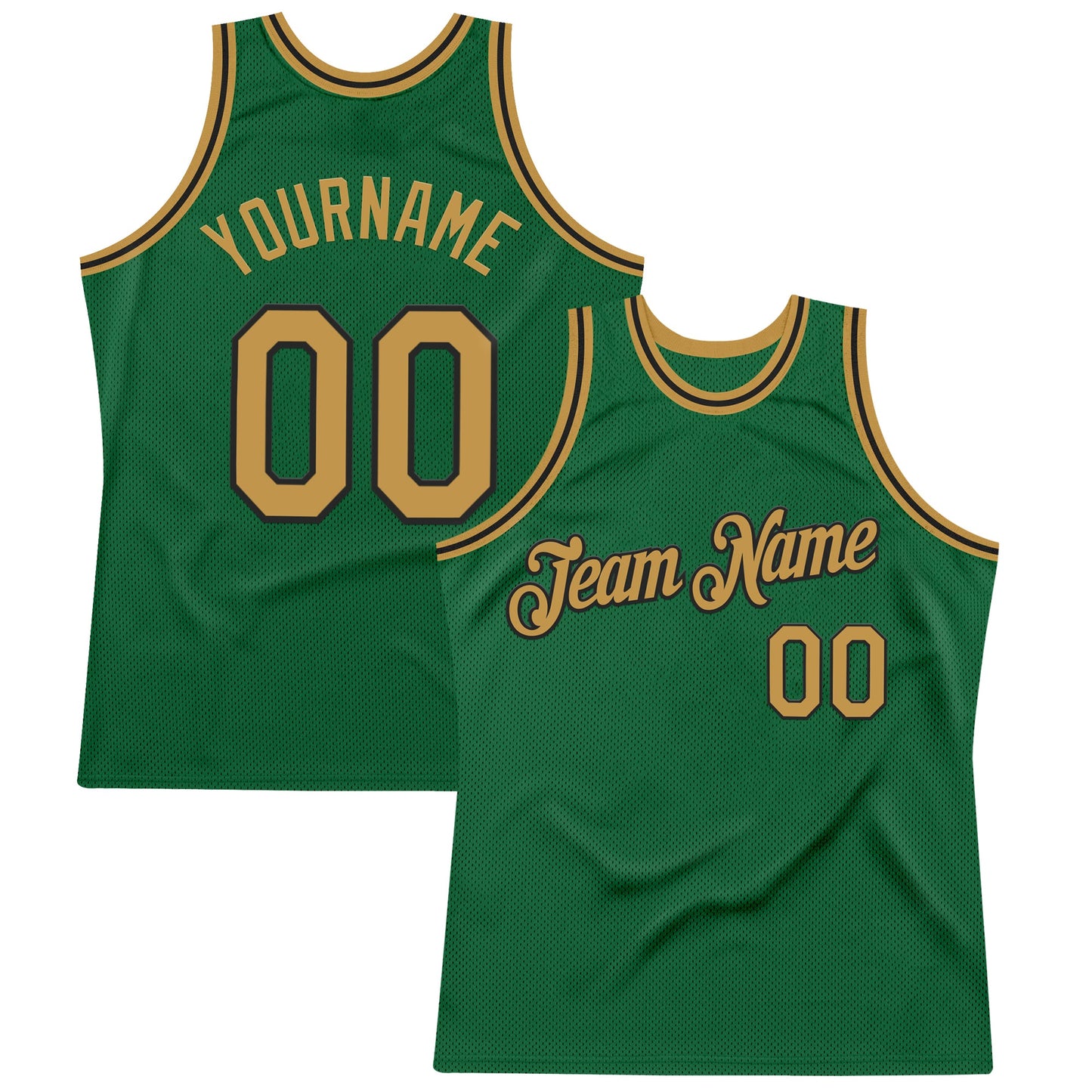 Custom Kelly Green Old Gold-Black Authentic Throwback Basketball Jersey - Sky-Custom