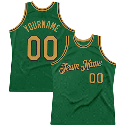 Custom Kelly Green Old Gold-Black Authentic Throwback Basketball Jersey - Sky-Custom