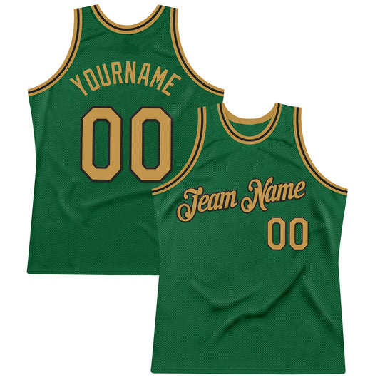 Custom Kelly Green Old Gold-Black Authentic Throwback Basketball Jersey - Sky-Custom
