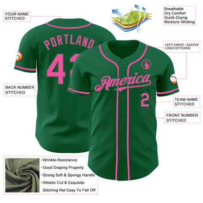 Custom Kelly Green Pink Authentic Baseball Jersey - Sky-Custom